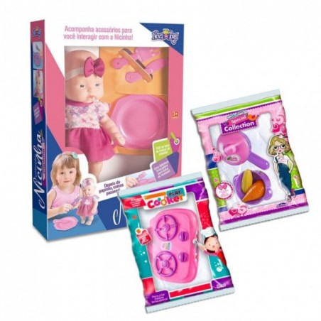 Kit Boneca Nicinha E Papinha Com Acessórios Infantil
