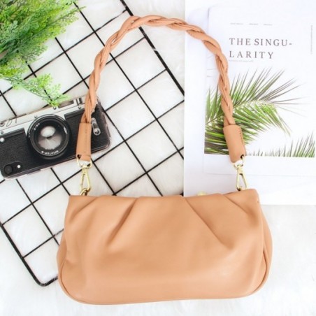 Bolsa Baguete Franzida Feminina Alça Trançada Luxo Blogueira