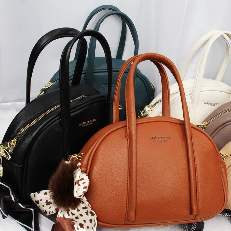 Bolsa Mão Feminina Texturizada Luxo Blogueira Pompom Lenço