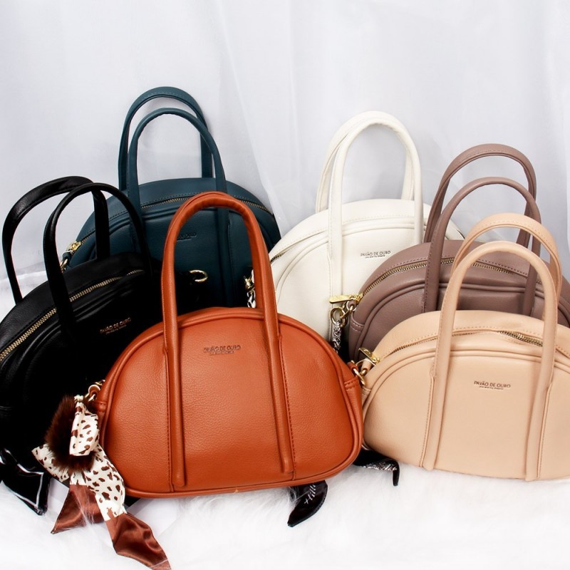Bolsa Mão Feminina Texturizada Luxo Blogueira Pompom Lenço