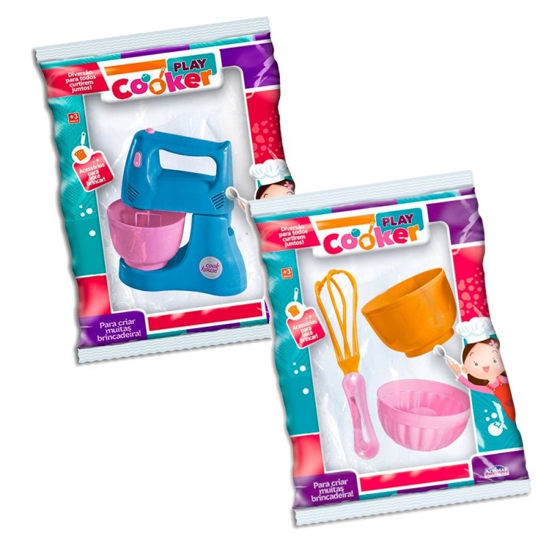 Kit Confeiteiro + Batedeira Colorido Infantil Brinquedo