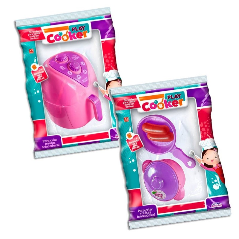 Kit Air Fryer  + Panelas E Acessórios Infantil Brinquedo