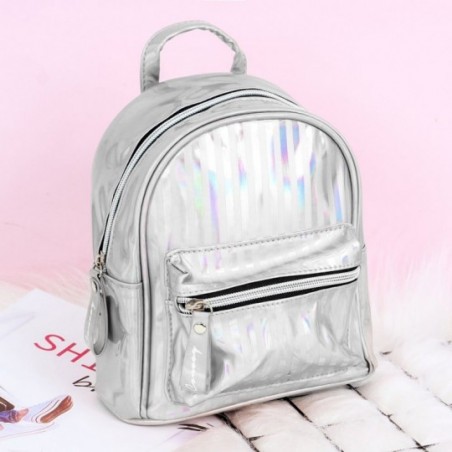 Bolsa Mochila Feminina Estampa Holográfica Com Listras