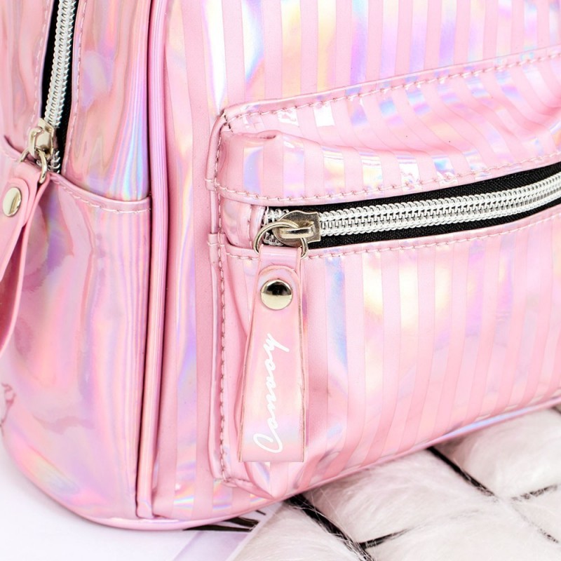 Bolsa Mochila Feminina Estampa Holográfica Com Listras