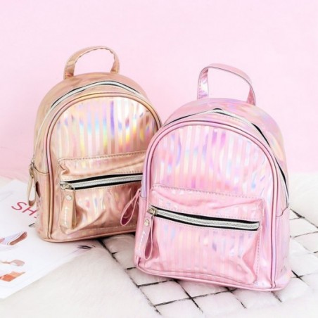 Bolsa Mochila Feminina Estampa Holográfica Com Listras