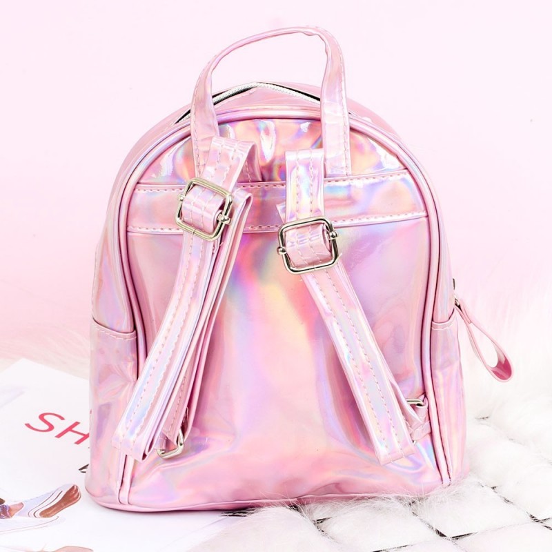 Bolsa Mochila Feminina Estampa Holográfica Com Listras