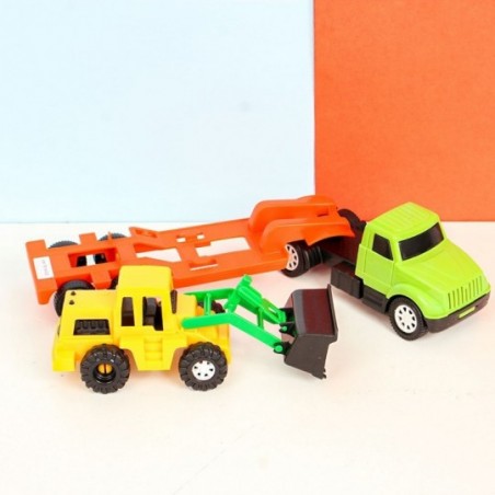 Carreta Com Mini Pá Carregadeira Brinquedo Infantil Colorido
