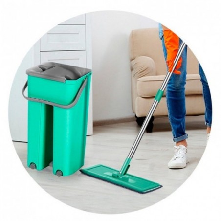 Mop Rodo Mágico Balde Duplo Esfregão Flat C/ Refil WellClean