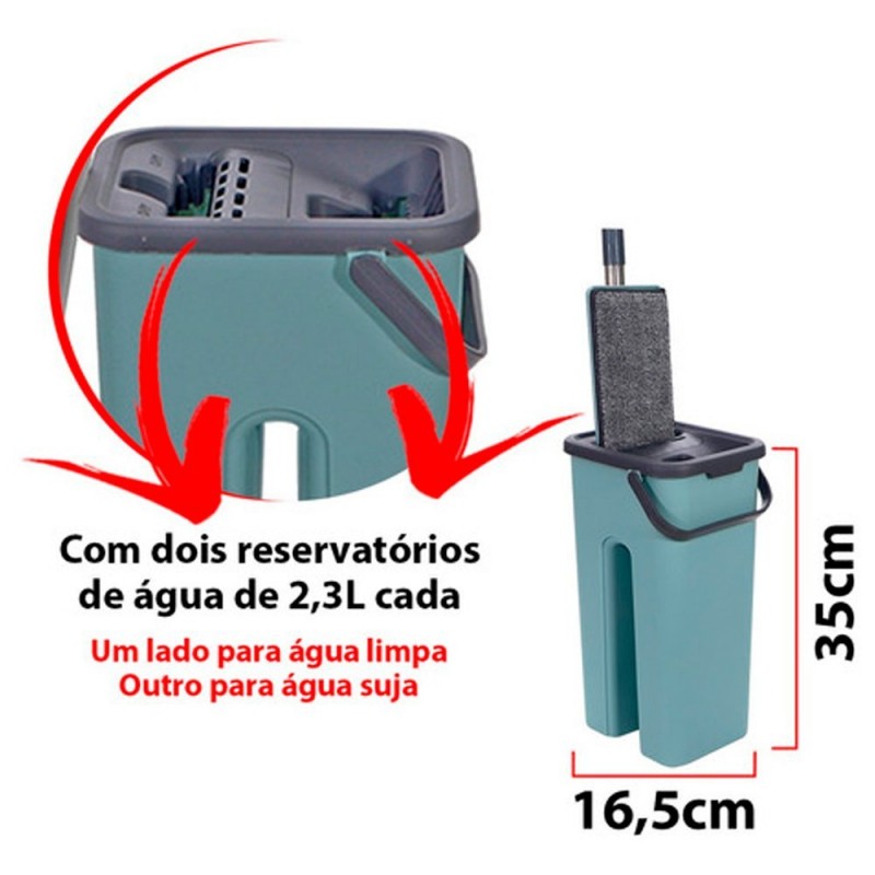 Mop Rodo Mágico Balde Duplo Esfregão Flat C/ Refil WellClean