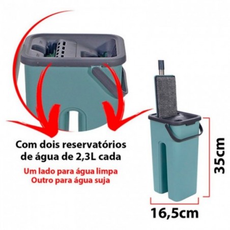 Mop Rodo Mágico Balde Duplo Esfregão Flat C/ Refil WellClean