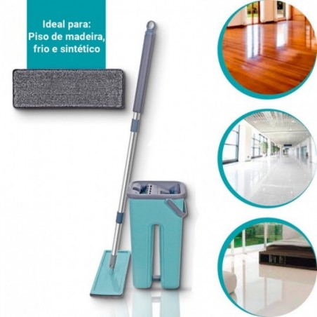Mop Rodo Mágico Balde Duplo Esfregão Flat C/ Refil WellClean