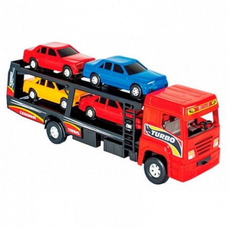 Caminhão Cegonha Infantil C/ 4 Carrinhos Colors Roda Livre