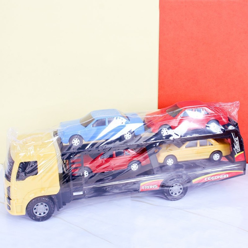 Caminhão Cegonha Infantil C/ 4 Carrinhos Colors Roda Livre