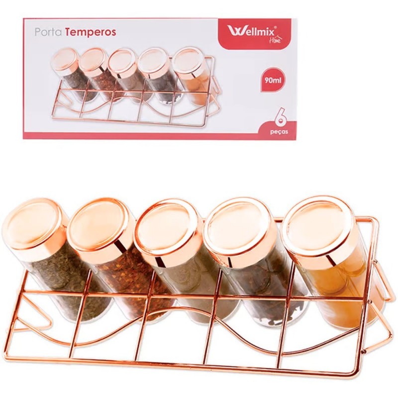 Kit Porta Temperos Rose C/ 5 Peças Base E Tampa Protetora