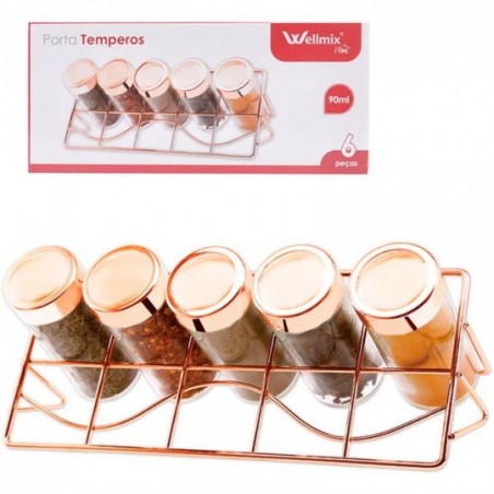 Kit Porta Temperos Rose C/ 5 Peças Base E Tampa Protetora