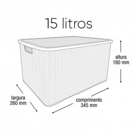 Caixa Organizadora Rattan Preta Grande 15 L - Arqplast