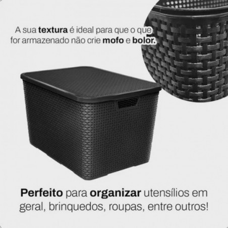 Caixa Organizadora Rattan Preta Grande 15 L - Arqplast
