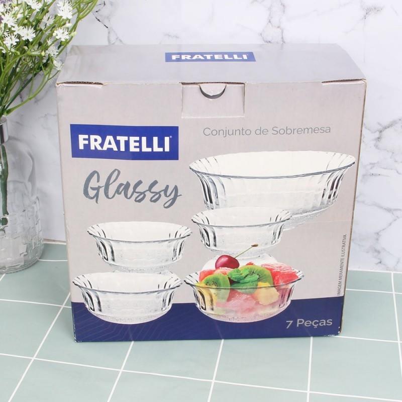 Conjunto 7 Tigelas Sobremesa Redonda Glassy Vidro Fratelli