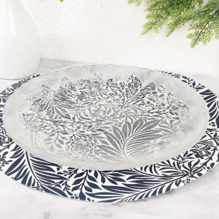 Prato De Vidro Raso Para Bolo Multiuso Detalhes Florais 30cm