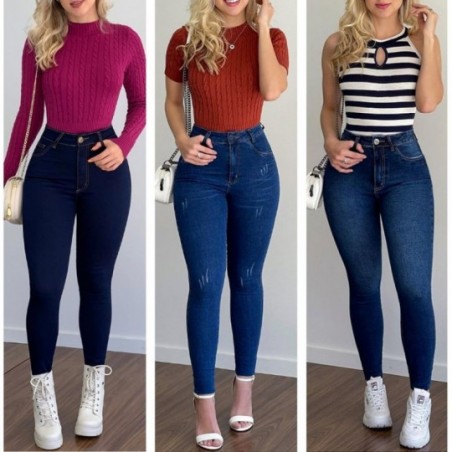 Calça Jeans Skinny Feminina Básica Azul Escuro 36 Ao 46