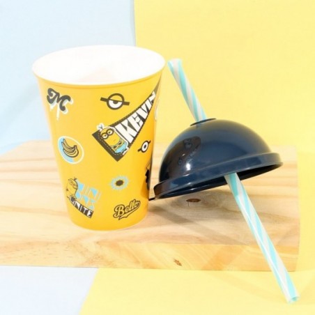 Copo Shake Infantil Tampa Canudo 280 Ml Minions - Plasúltil