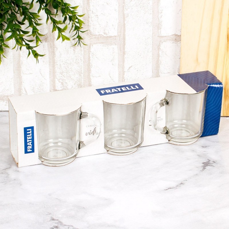Conjunto 3 Xícaras De Vidro Transparente 245 Ml - Fratelli