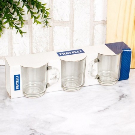 Conjunto 3 Xícaras De Vidro Transparente 245 Ml - Fratelli
