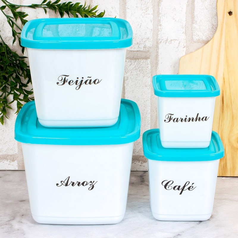 Conjunto 4 Potes Porta Mantimento Decorado ErcaPlast