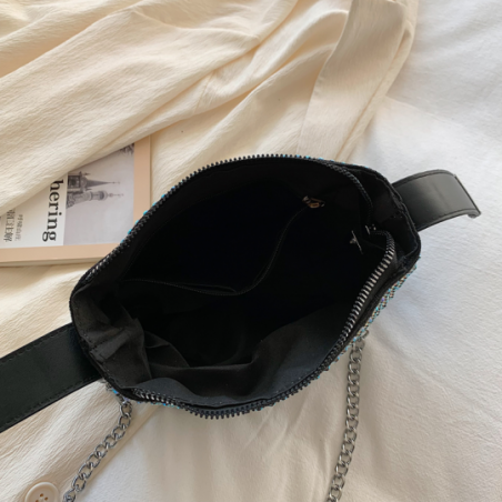 Bolsa Feminina Luxo Em Strass Com Correntes Alça De Mão