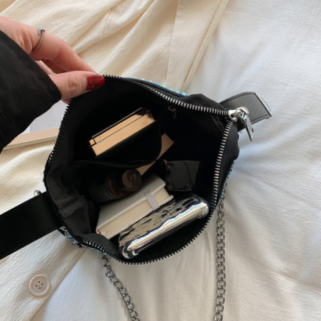 Bolsa Feminina Luxo Em Strass Com Correntes Alça De Mão