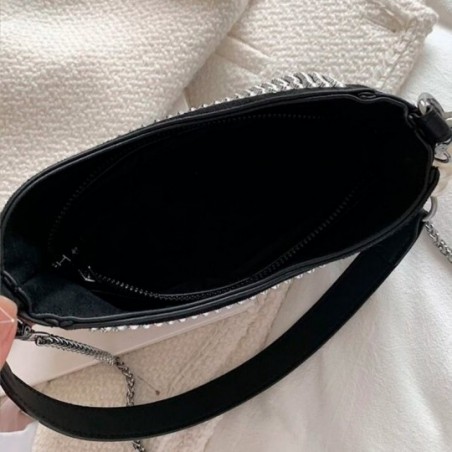 Bolsa Baguete Feminina Luxo Strass Correntes Pérolas