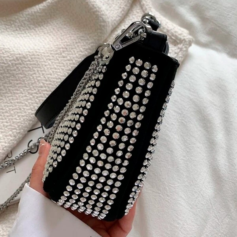 Bolsa Baguete Feminina Luxo Strass Correntes Pérolas