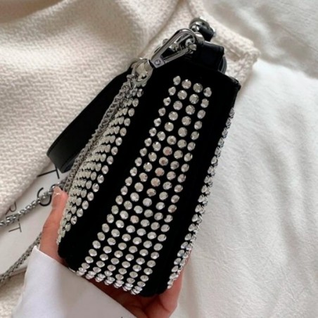 Bolsa Baguete Feminina Luxo Strass Correntes Pérolas