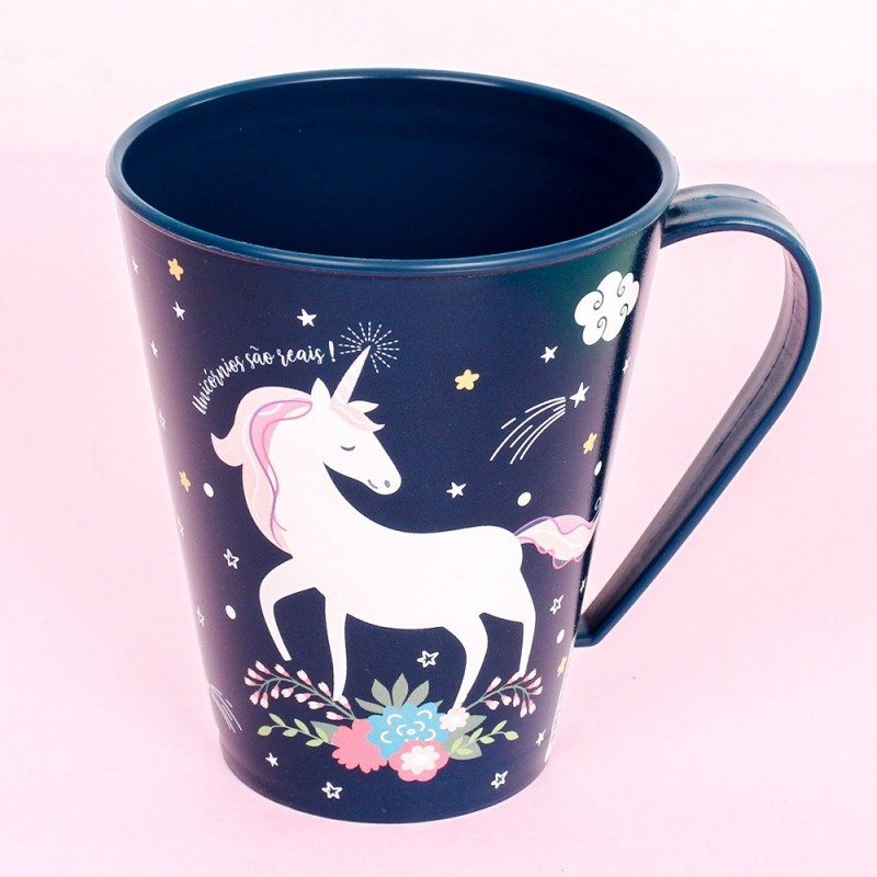 Caneca Plástico Decorada Unicórnio Plasútil 360ML