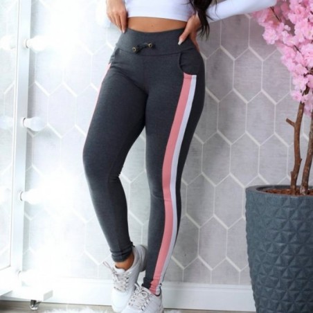 Calça Moletom Feminina Listras Com Cordão E Bolsos Laterais