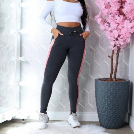 Calça Moletom Feminina Listras Com Cordão E Bolsos Laterais