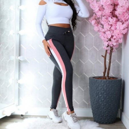 Calça Moletom Feminina Listras Com Cordão E Bolsos Laterais