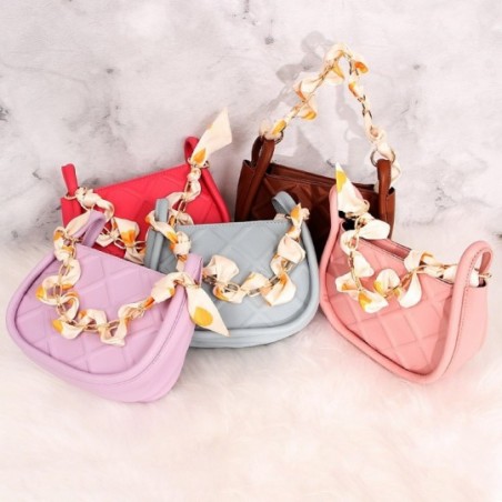Bolsa Luxo Alto Relevo Baguete Feminina Com Correntes E Lenço
