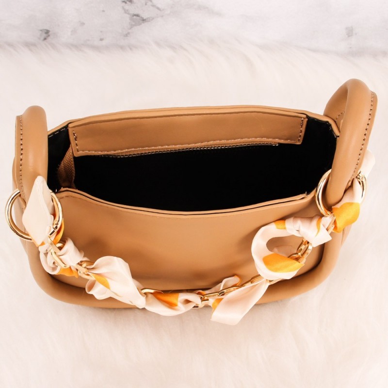 Bolsa Luxo Alto Relevo Baguete Feminina Com Correntes E Lenço
