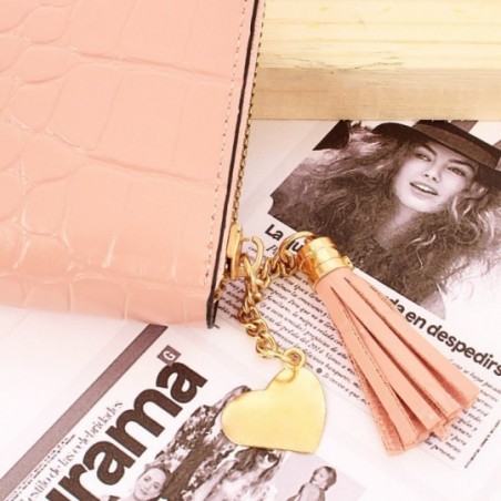 Carteira Feminina Animal Print Com Tassel Pingente Coração