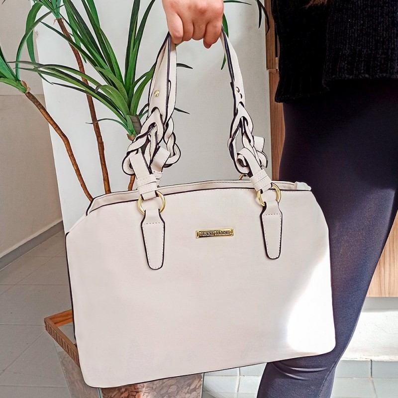 Bolsa Feminina Grande Espaçosa Alça Trançada Em Alto Relevo