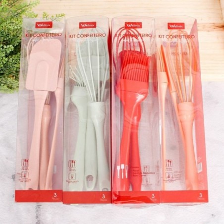 Kit Confeiteiro Espátula Silicone + Pincel + Fouet  Wellmix