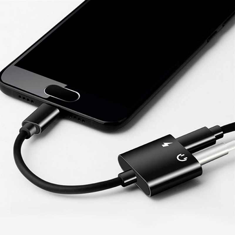 Adaptador Tipo C Duplo Fone De Ouvido E Carregador