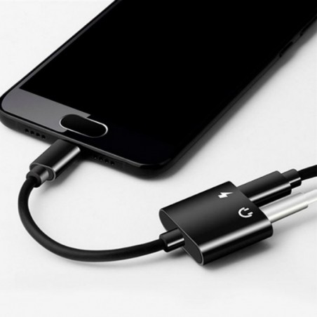 Adaptador Tipo C Duplo Fone De Ouvido E Carregador