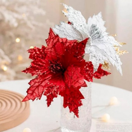 Pick Natalino Flor Decorativa Glitter 25 Cm Natal Atacado