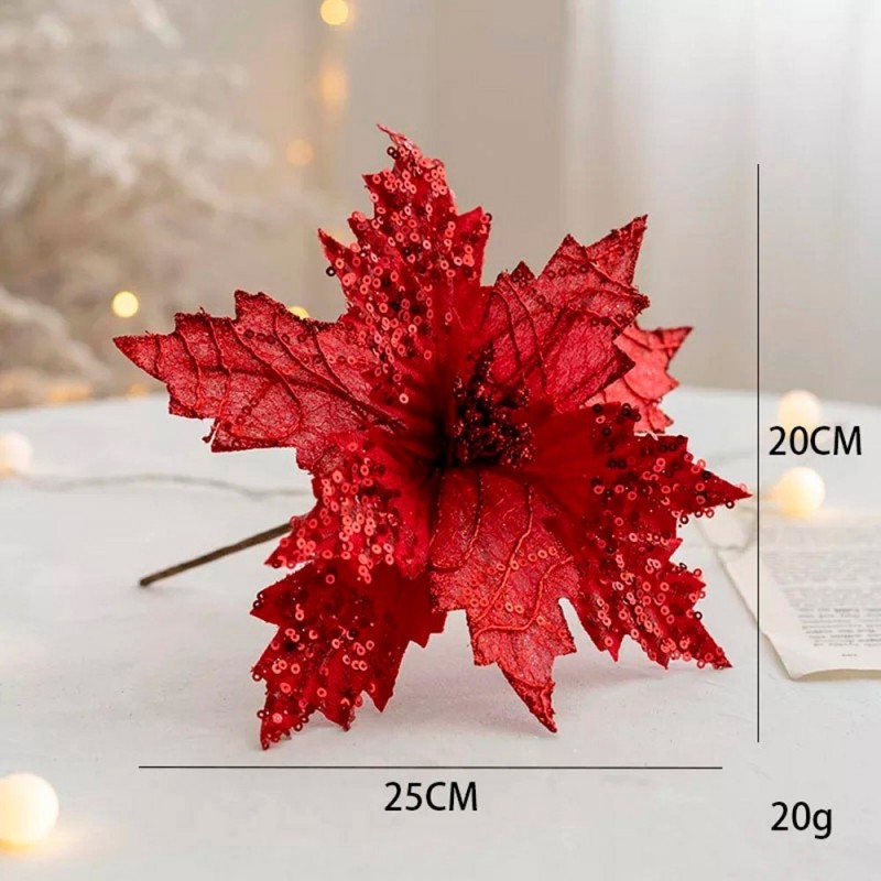 Pick Natalino Flor Decorativa Glitter 25 Cm Natal Atacado