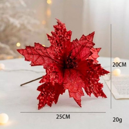 Pick Natalino Flor Decorativa Glitter 25 Cm Natal Atacado