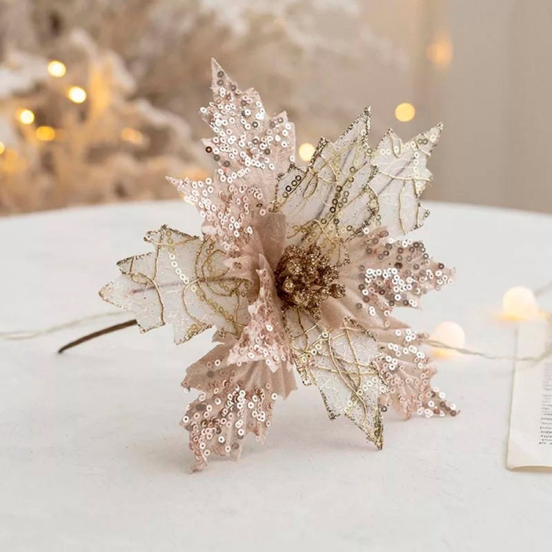 Pick Natalino Flor Decorativa Glitter 25 Cm Natal Atacado