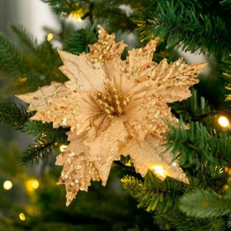 Pick Natalino Flor Decorativa Glitter 25 Cm Natal Atacado