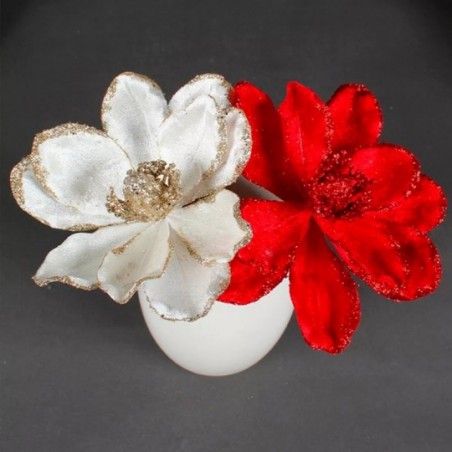 Pick Natalino Enfeite Glitter Flor Vermelha 19 Cm Atacado